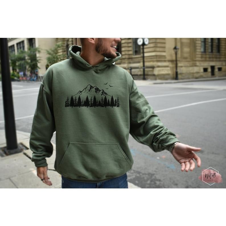 Mountain Nature Lover Sweatshirt, Hiking Gift, Forest Print, Girlfriend Gift, Boyfriend Gift Hoodie and Sweater;...