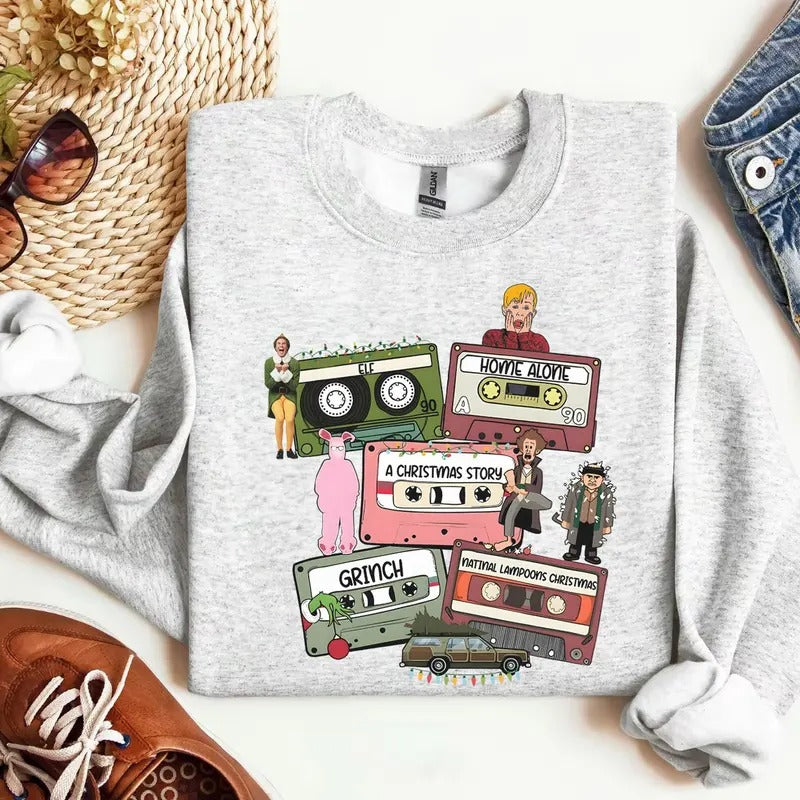 Movie Christmas Sweatshirt, Vintage Christmas Movie Sweatshirt, Cute Christmas Shirt, Funny Christmas T Shirt, Christmas Movies Caset Design, Retro christmas, Christmas for women, Unisex hoodie