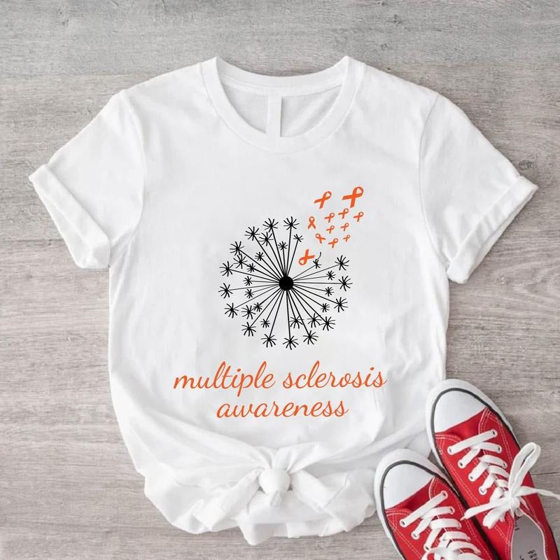 Multiple Sclerosis Shirt, Dandelion MS Fighter T-Shirt, MS Warrior Gift Tee, Matching Orange Ribbon Shirt, Unisex Ms Support Shirt.