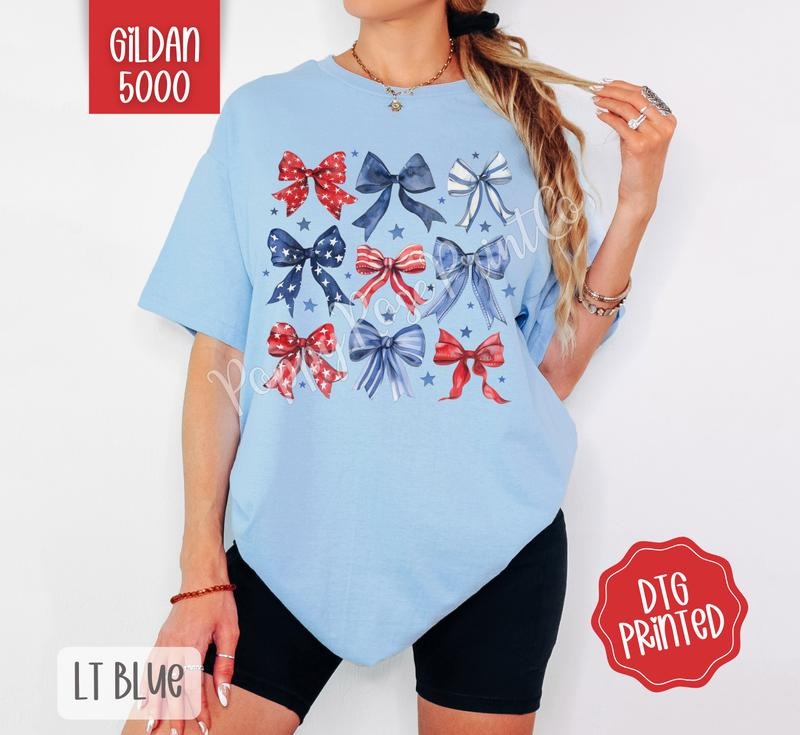 Multiple USA Bows Gildan Shirt, Cute America Tshirt, Fourth Of July Tee
