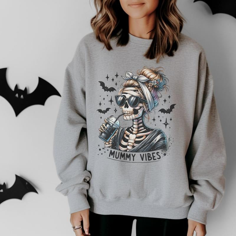 Mummy Vibes Sweatshirt - Ash Grey - Halloween Sweatshirt