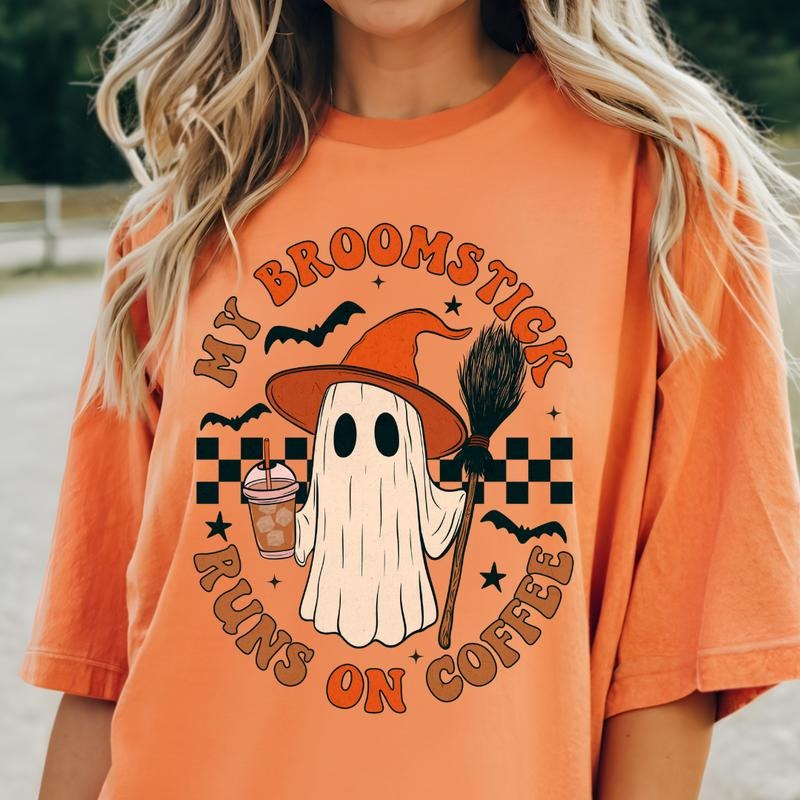 My Broomstick Runs on Coffee Halloween Coffee Shirt & Sweatshirt ~ Unisex Apparel Relaxed Fit Printed In The USA Clothing Womenswear Casual Comfort Cotton Top Athletic Boho Chic