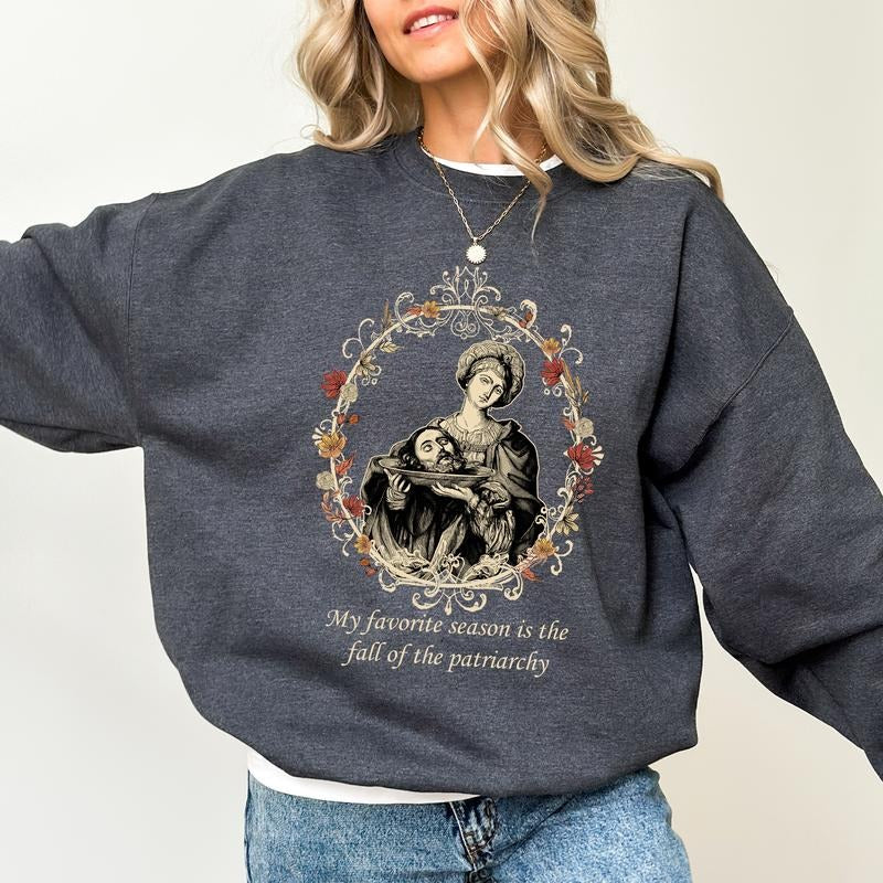 My Favorite Season is the Fall of the Patriarchy Sweatshirt, Botanical Floral and Moth Crewneck, Feminist Sweater, Girl's Power Casual Apparel