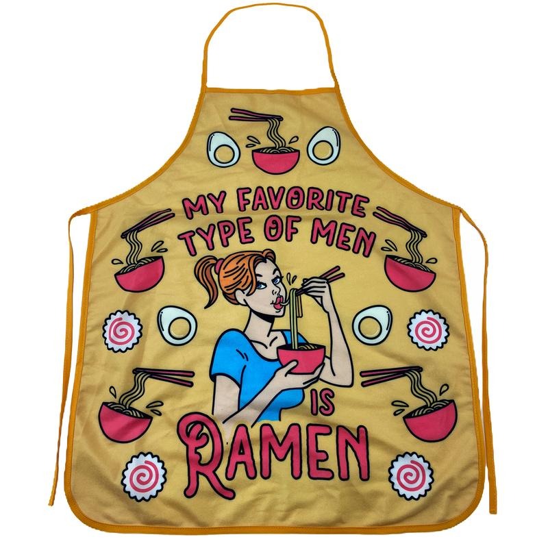 My Favorite Type Of Men Is Ramen Funny Noodles Graphic Novelty Kitchen Smock Funny Graphic Kitchenwear Funny Food Novelty Cookware Yellow