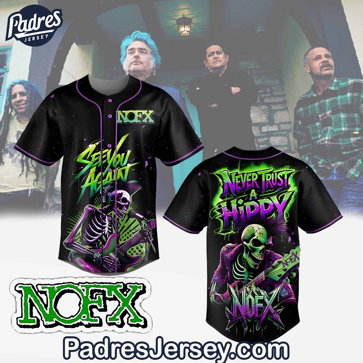 NOFX Band See You Again 3D Baseball Jersey Outfit - Padres Jersey Oasis: Elevate Your Baseball Style Game... (Image 2)