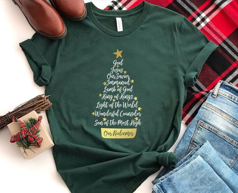 Names Of Jesus Shirt Christmas Tree Shirt Jesus Name Tree Christmas Gift Ideas Holiday Shirt Women's Christmas Shirt Religious Shirt