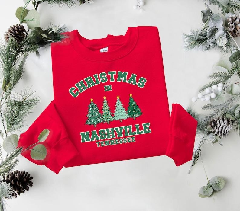 Nashville Christmas Sweatshirt, Tennessee Sweater, State Shirt, Personalized City Name Shirt, Christmas Trip Sweatshirt,...