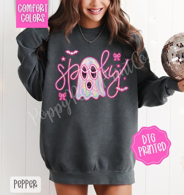 Neon Spooky Ghost Comfort Colors Sweatshirt, Trendy Halloween Crewneck