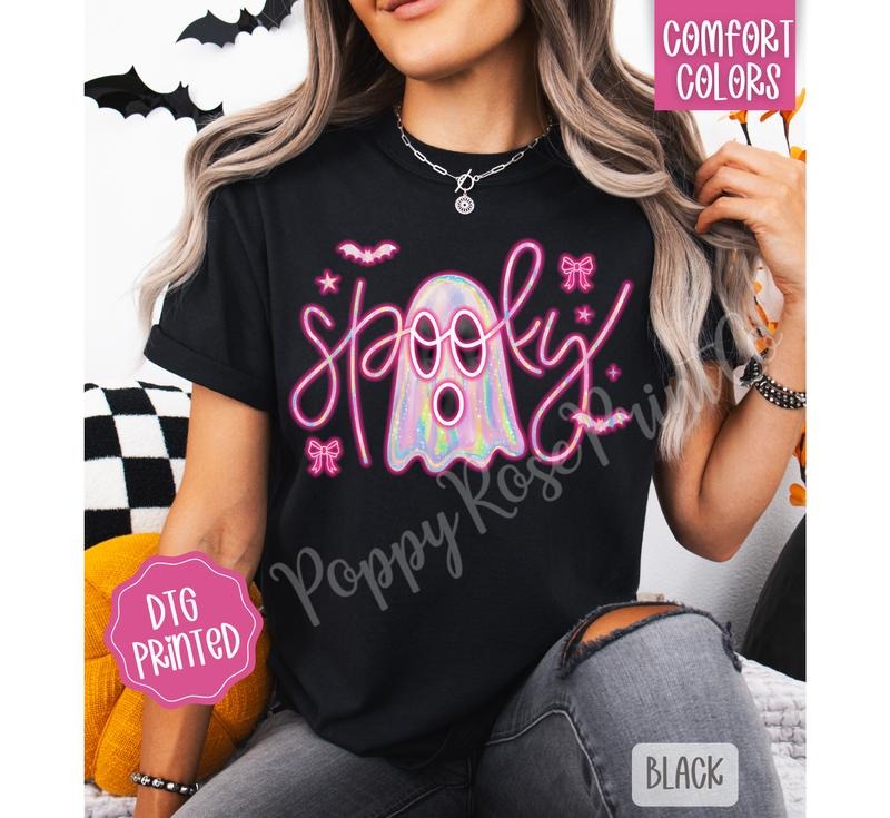 Neon Spooky Ghost Shirt Comfort Colors, Trendy Halloween Tshirt