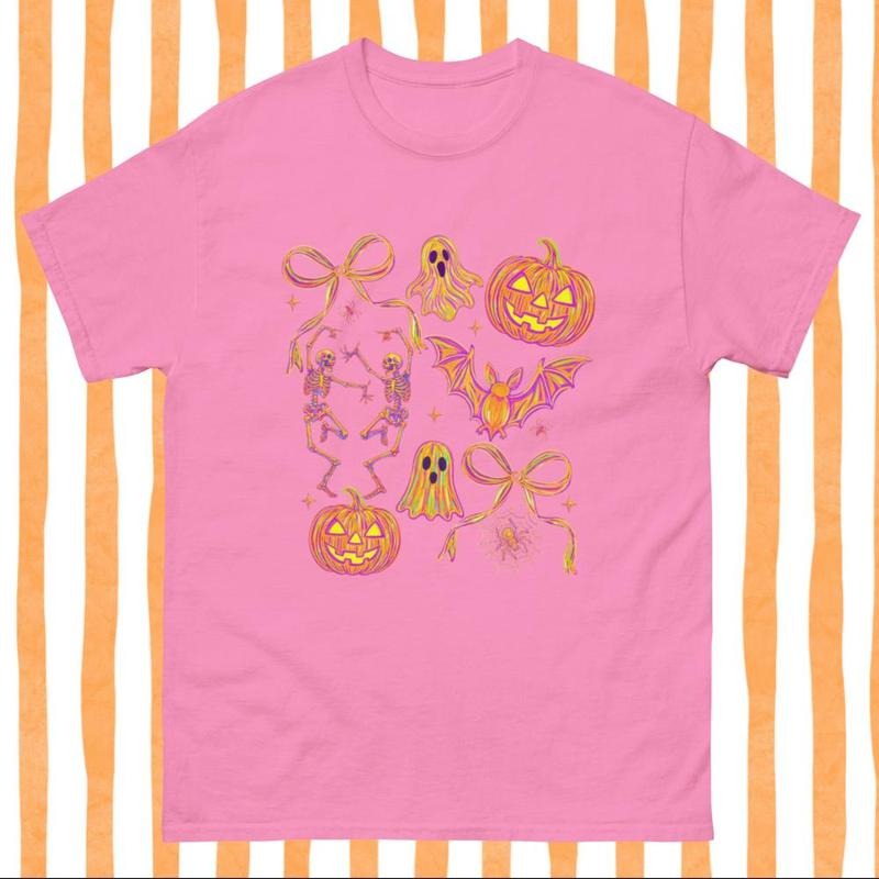 Neon halloween skellies Gildan T-shirt - Gildanshirt Halloween Shirt - Unisex Casual Cotton T-shirt, Comfortable Spooky Apparel for Women