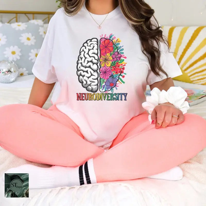 Neurodiversity Floral Mind White 100% Ring spun Cotton T-Shirt Unisex Fit