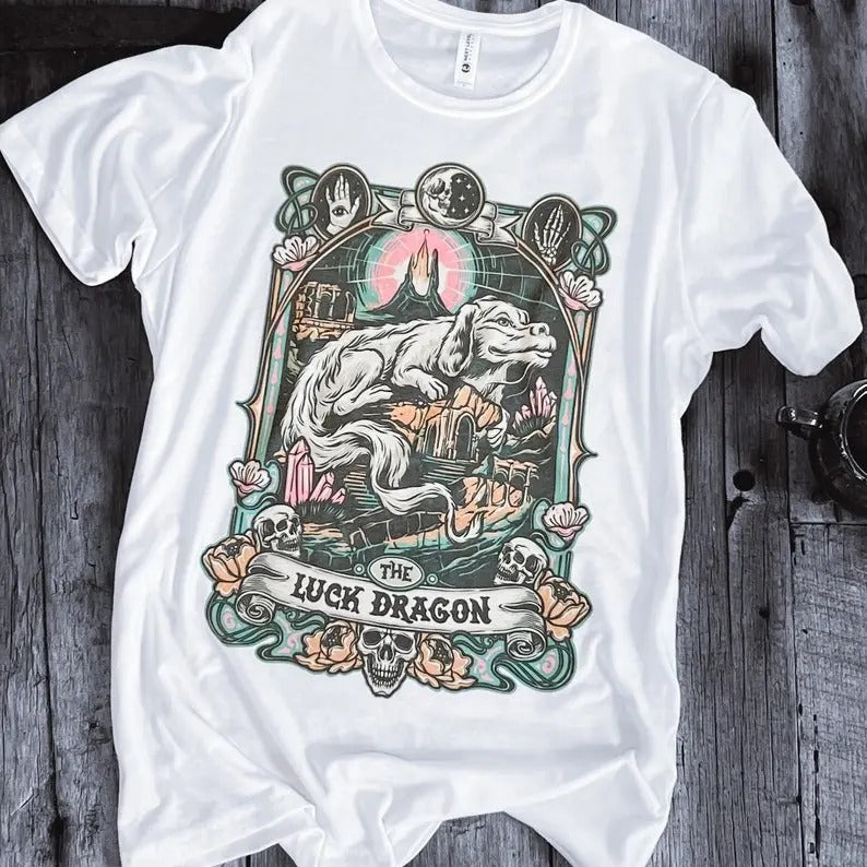 Neverending Story Luck Dragon Tee | 80's Movie Fantasy Shirt | Falcor, Books t-Shirt, Womenswear Shortsleeve Crewneck Cotton Casual Top Fit
