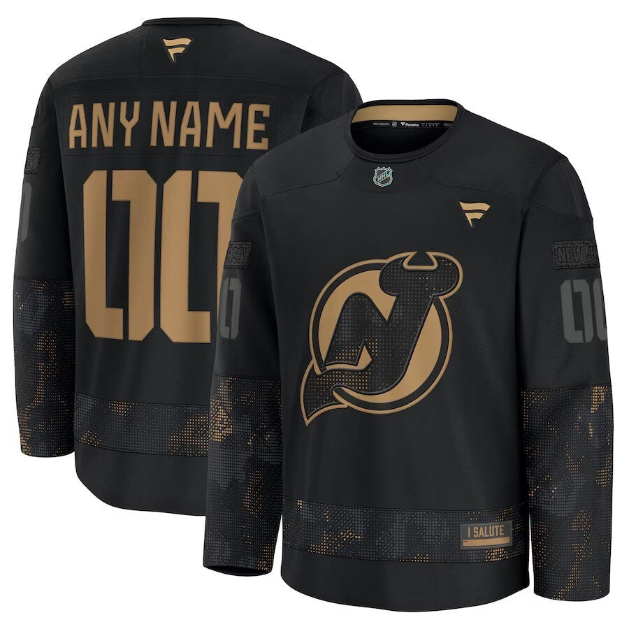New Jersey Devils 2024 Military Appreciation Personalized Long Sleeve Practice Jersey - Black