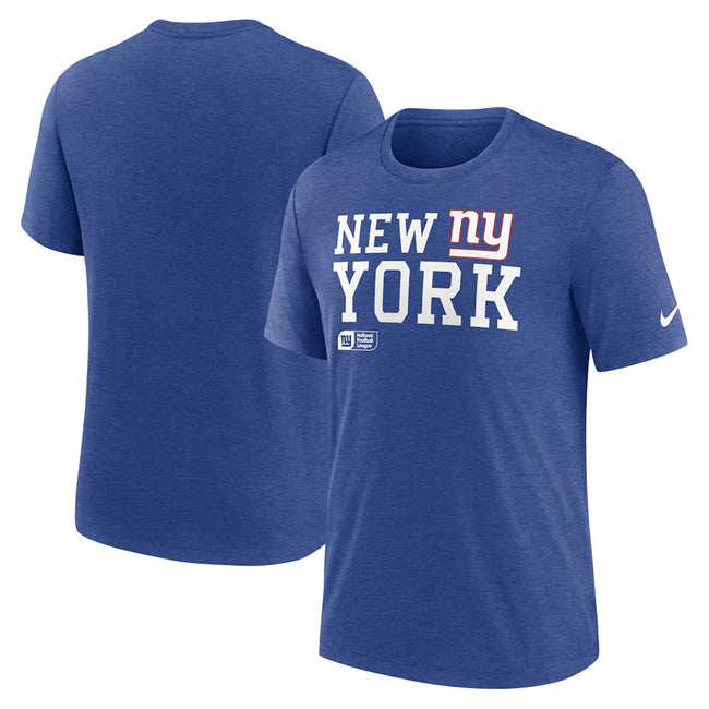 New York Giants Blue Overlap Lockup Tri-Blend T-Shirt
