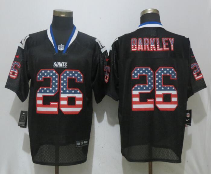 New York Giants #26 Saquon Barkley USA Flag Fashion Black Elite Jersey