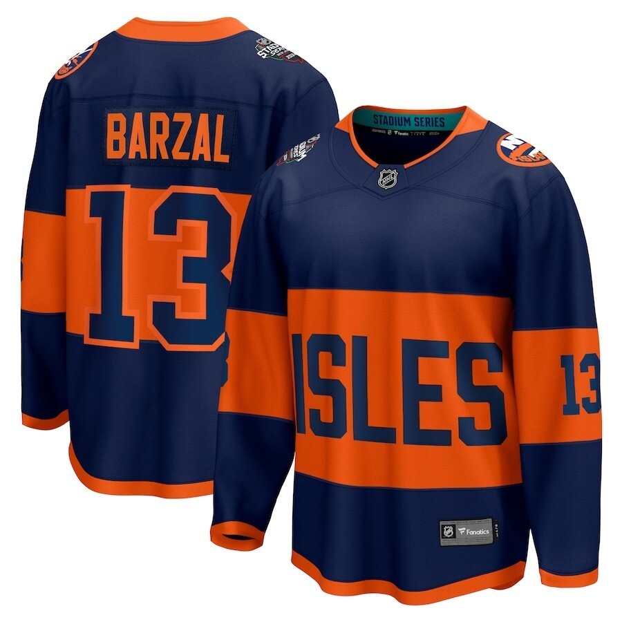 New York Islanders #13 Mathew Barzal Branded 2024 NHL Stadium Series Breakaway Player Jersey – Navy Style 1