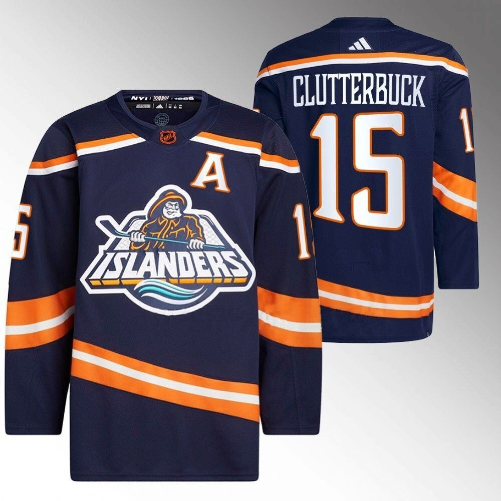New York Islanders #15 Cal Clutterbuck navy 2022 reverse retro 2.0 primegreen authentic jersey