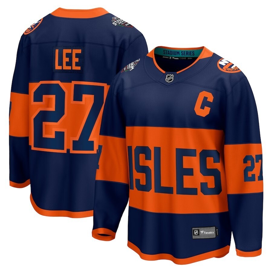 New York Islanders #27 Anders Lee Fanatics Branded 2024 NHL Stadium Series Breakaway Player Jersey – Navy