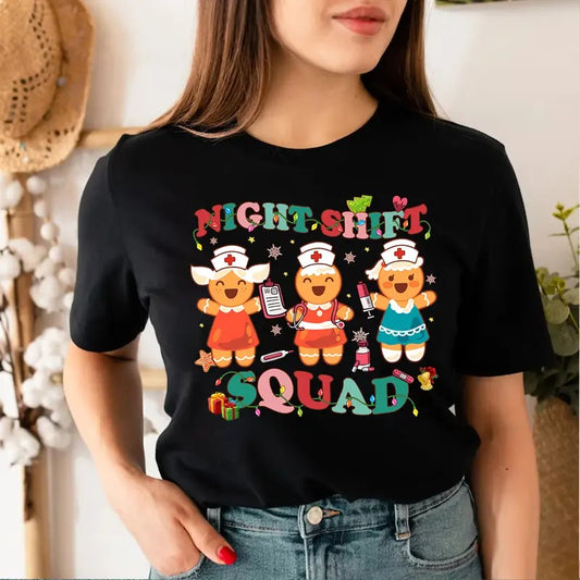 Night Shift Squad Christmas T-shirt, Christmas Nursing Shirt, Nurse Matching Tee, Christmas Nurse Crew Shirt Comfort Fabric