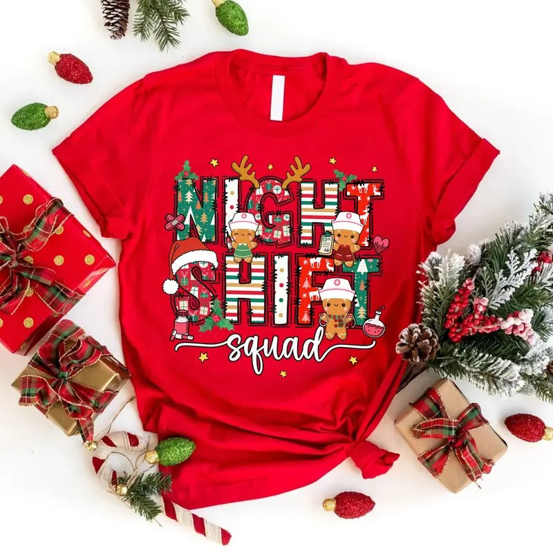 Night Shift Squad T-shirt, Christmas Nursing Shirt, Matching Christmas Shirt, Nurse Holiday Tee