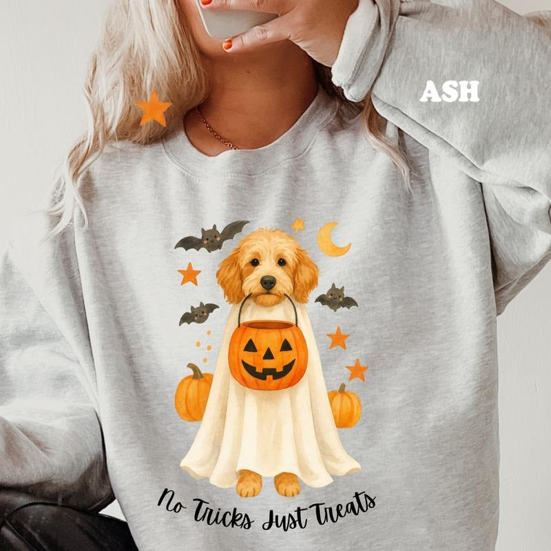 No Tricks Just Treats Dog Halloween Shirt & Sweatshirt ~ Unisex Apparel Relaxed Fit Printed In The USA Clothing Womenswear Casual Comfort Cotton Top Athletic Boho Chic