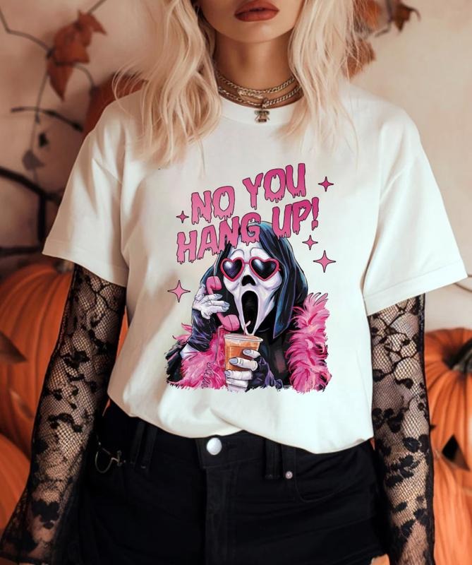 No You Hang Up Retro Halloween Scream Shirt, , Halloween Graphic Tee, Ghost Face Shirt, Horror Movie Shirt