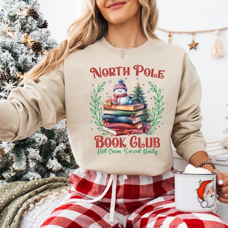 North Pole Book Club Christmas Shirt, All Booked For Christmas T-shirt, Book Lover Sweatshirt, Christmas Bookish Shirt, Xmas Librarian Gifts