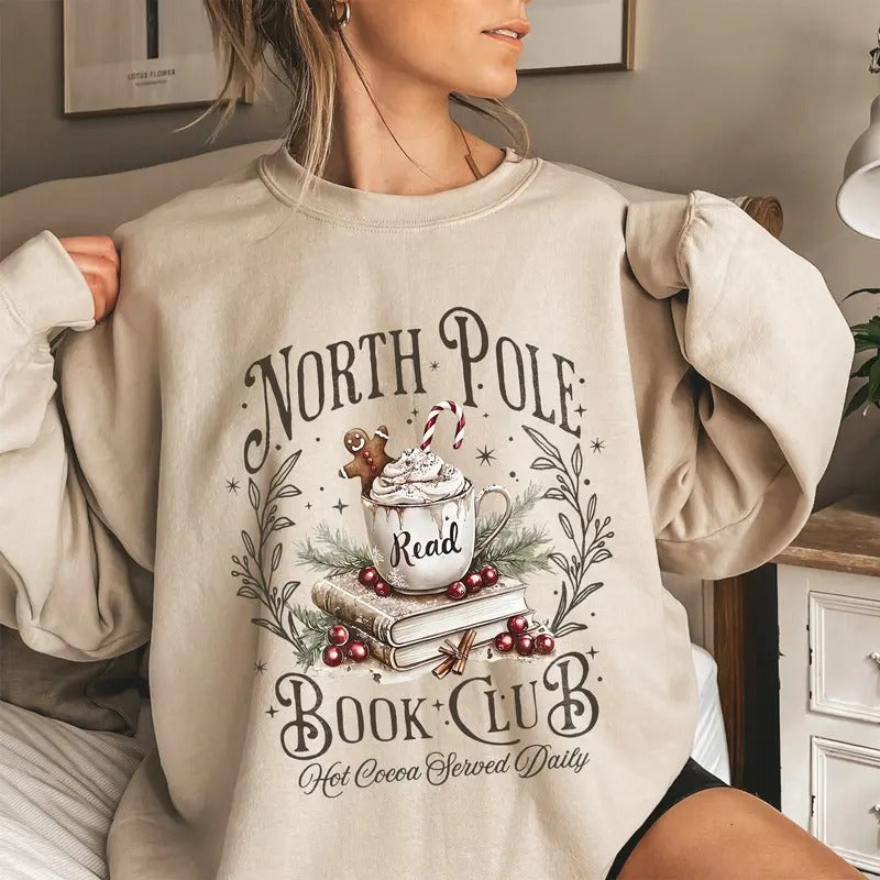 North Pole Book Club Shirt, Christmas Shirt Comfort Colors Holiday Tshirt, Book Lover Gift, Women's Holiday Tee, Christmas Gift
