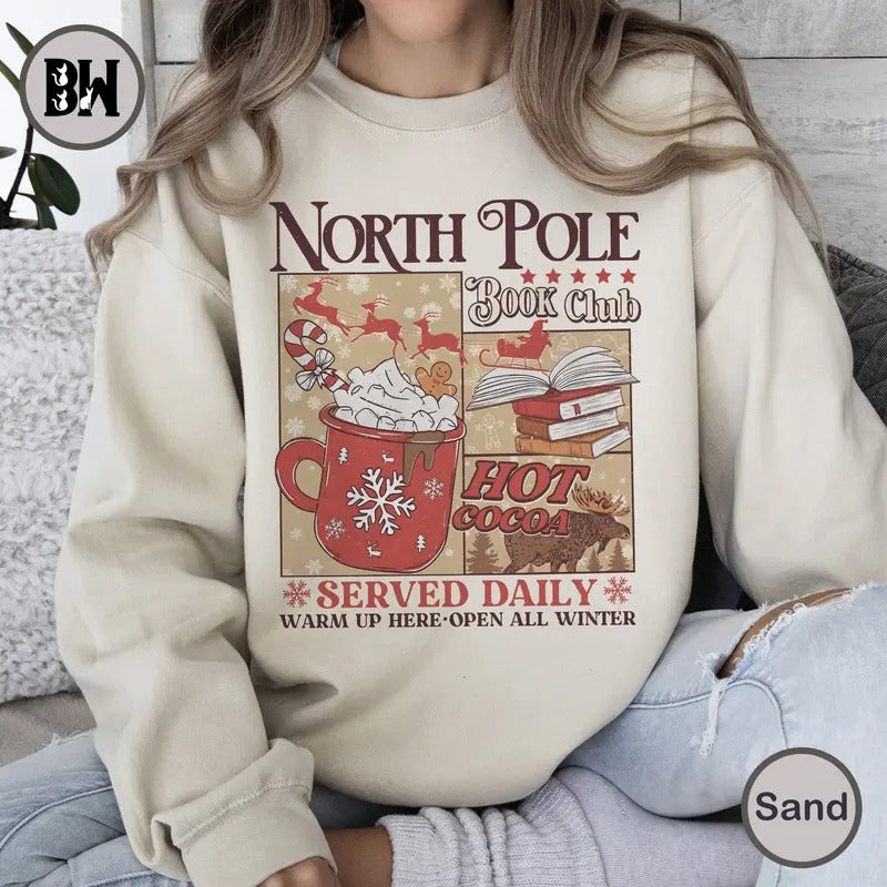 North Pole Book Club Sweatshirt, Bookish Christmas Hoodie, Book Lover Gift, Christmas Gift, Christmas Hoodie, Bookish Crewneck, Cozy Holiday