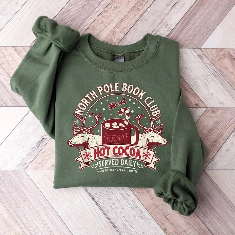 North Pole Book Club Sweatshirt, Bookish Christmas Sweatshirt, Book Lover Shirt, Xmas Christmas Gift Shirt, Christmas Sweatshirt, Bookish Crewneck, Bookworm Christmas Sweater, Winter Holiday Xmas Shirt