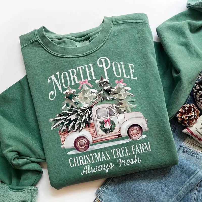 North Pole Christmas Tree Farm Sweatshirt, Vintage Holiday Shirt, North Pole Christmas Sweater, Christmas Tree Farm Sweatshirt, Vintage Winter Shirt