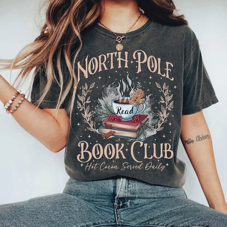 North Pole Shirt, Bookish Tee, Christmas Book Club, Christmas Tshirt, Book Lover Xmas Gift, Book Club Tshirt, Librarian Xmas, Christmas Tee