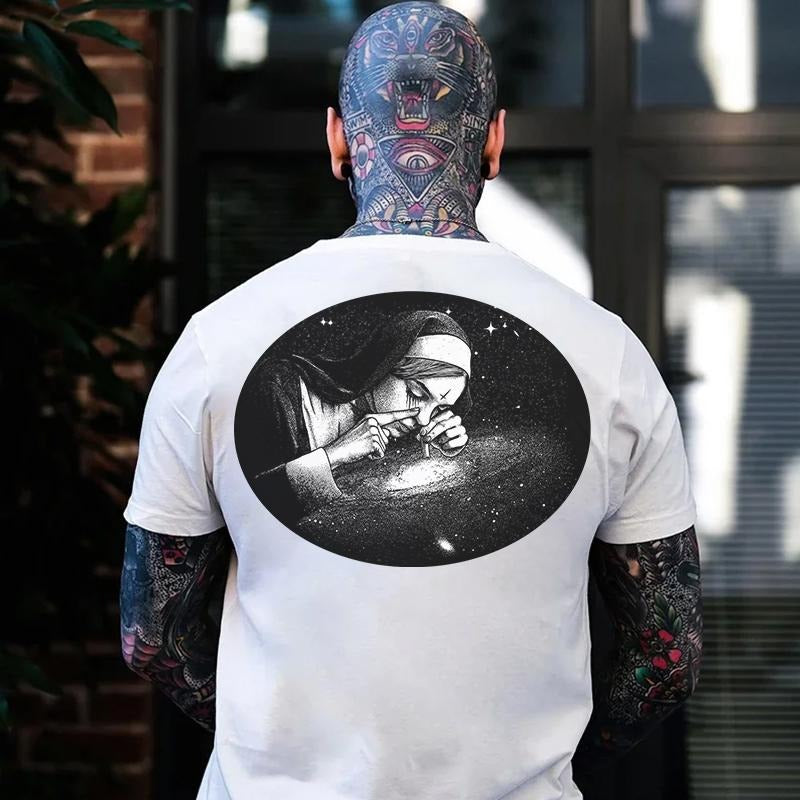 Nun Smoking Dark Style Black Print T-shirt -  Sweatshirt - Hoodie, Naughty Clothes Men Cotton, Funny Shirt, Streetwear Menswear