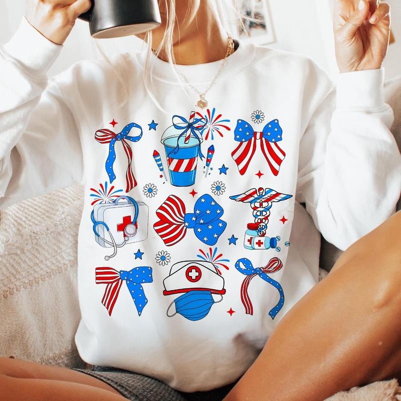 Nurse America Coquette Shirt, 4th Of July Coquette Tee, Nurse Bow Ribbon Stethoscope Coquette Bow Shirt, Nurse Life USA Shirt, Nursing School Tee, Memorial Day Tee, Gift For Nurse