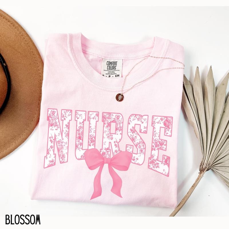Nurse Bow Shirt, Pink Coquette Nurse Shirt, Floral Nurse Bow Shirt, Nurse Gift For Women, Nurse Floral Tee, Registered Nurse Shirt