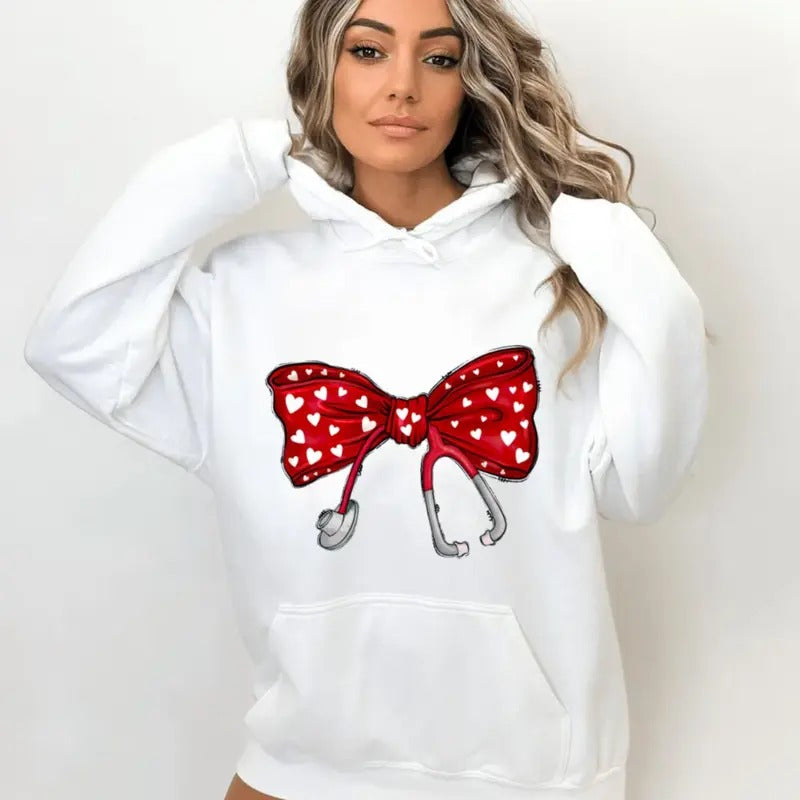 Nurse Valentines Day Shirt, Nurse Sweatshirt, Nurse Valentine Gift, Valentines Nurse Hoodie, Nurse Ribbon T Shirt, Unisex Crewneck Pullover Tee, Crewneck Top