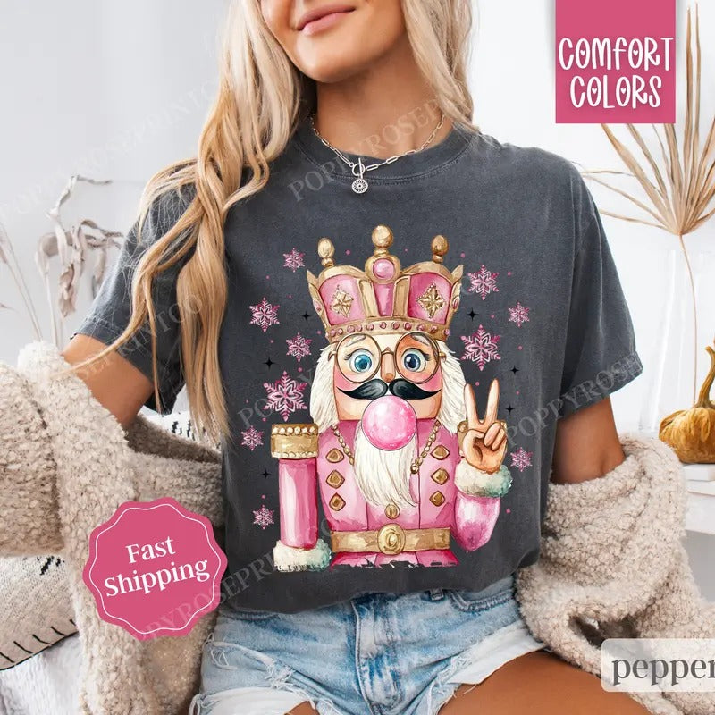 Nutcracker Bubble Shirt Comfort Colors, Preppy Christmas Tshirt, Womens Holiday Tee
