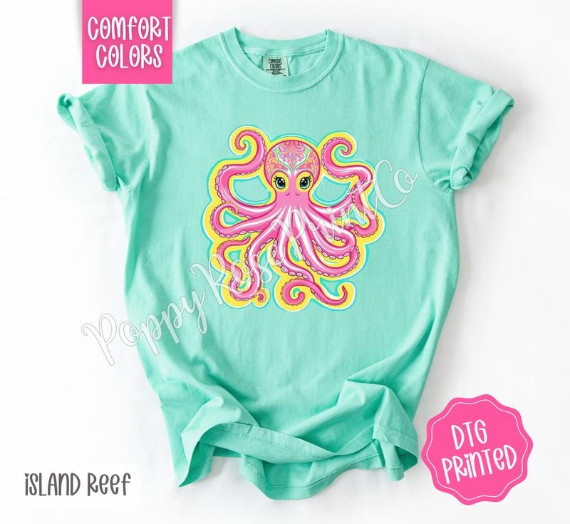 Octopus Comfort Colors Shirt, Cute Summer Tshirt, Trendy Women's Tee, Gift for Her