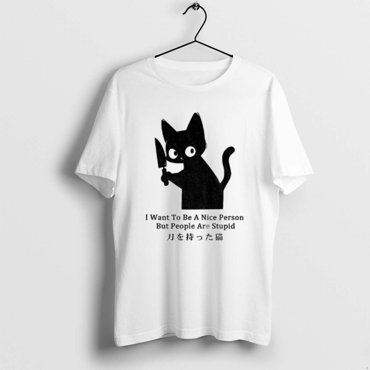 Official Black Cat Holding Knife I Want To Be A Nice Person But People Are T-Shirts, Hoodie, Sweatshirt | WearSparks.com