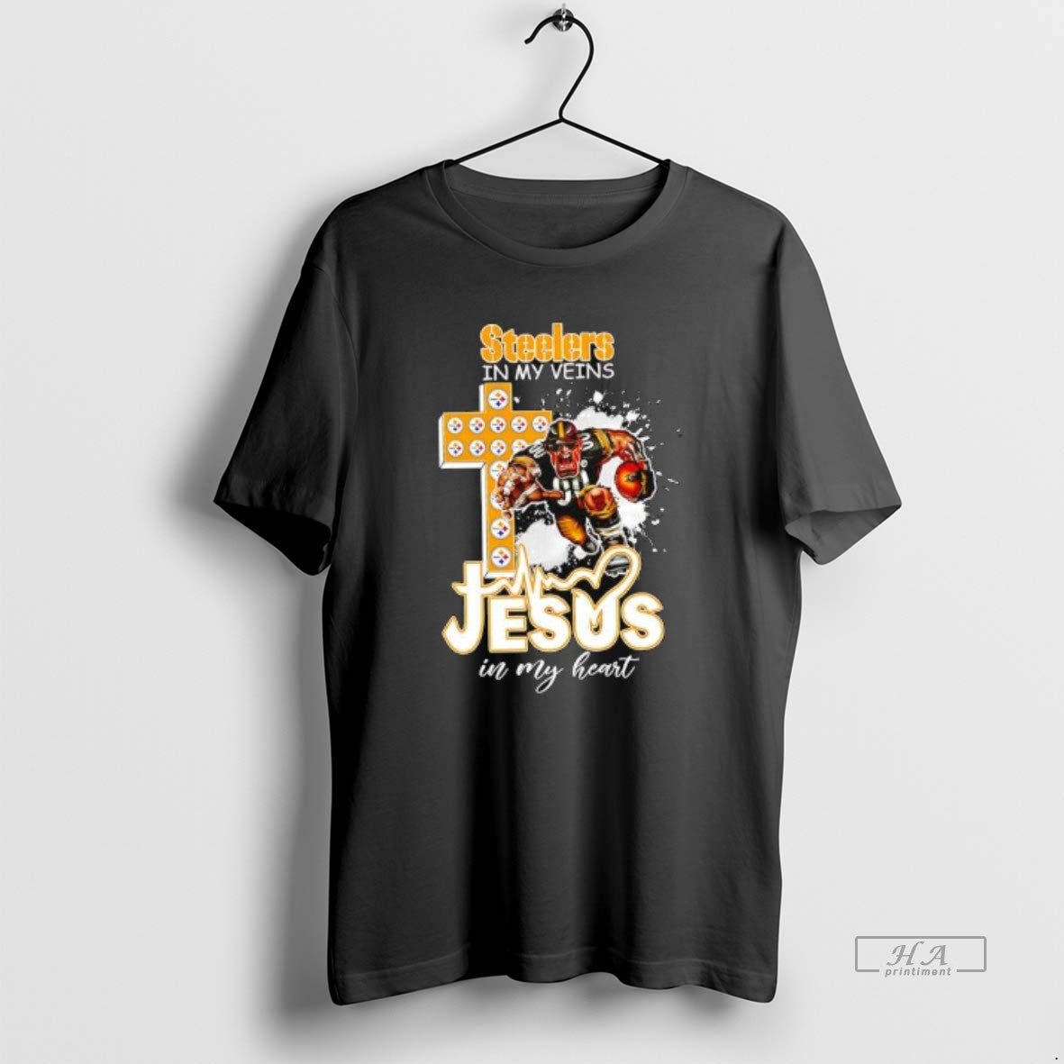 Official Pittsburgh Steelers In My Veins Jesus In My Heart Features A Football Player Logos