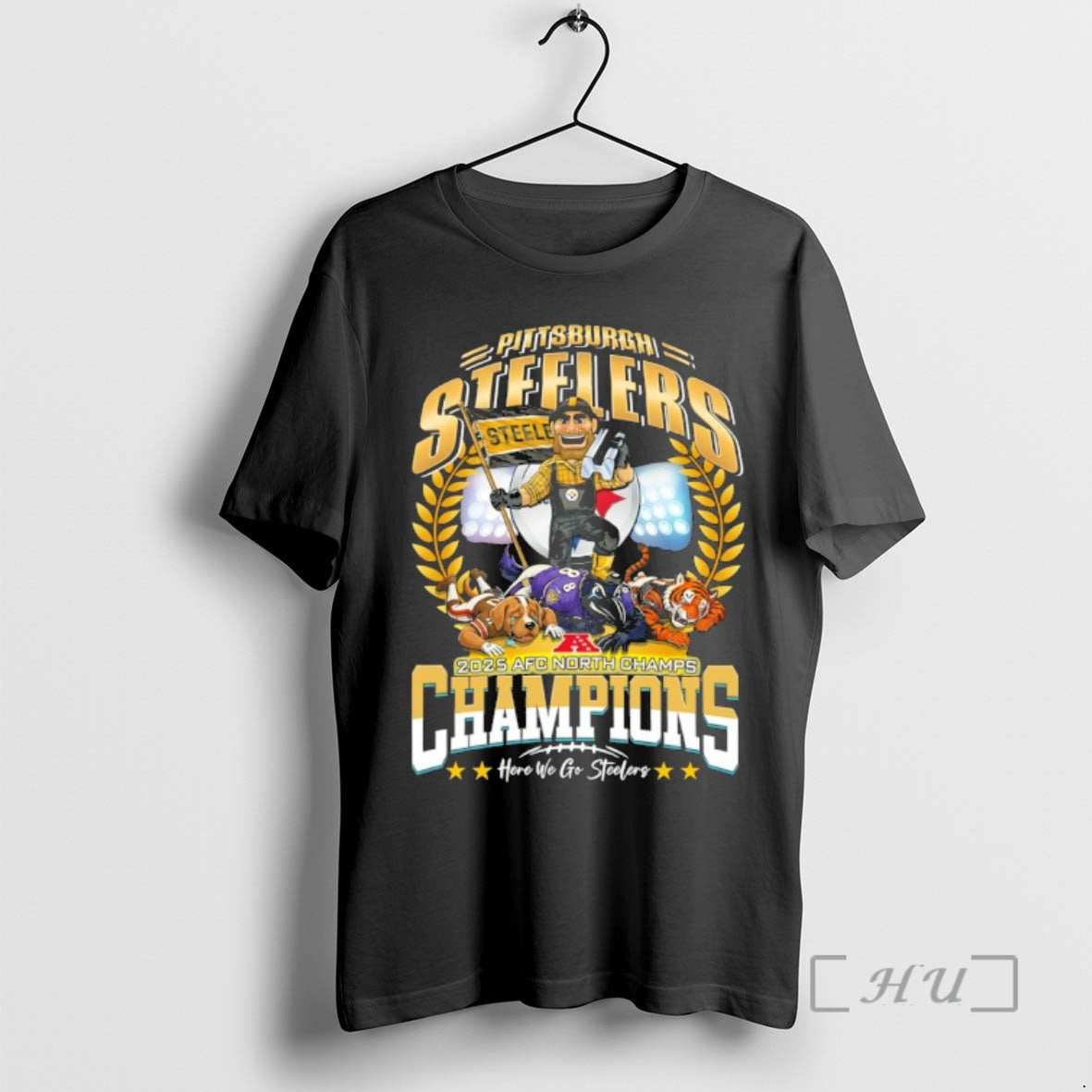 Officials Pittsburgh Steelers Afc North Champs 2025 Champions Here We Go Steelers Premium T Shirts