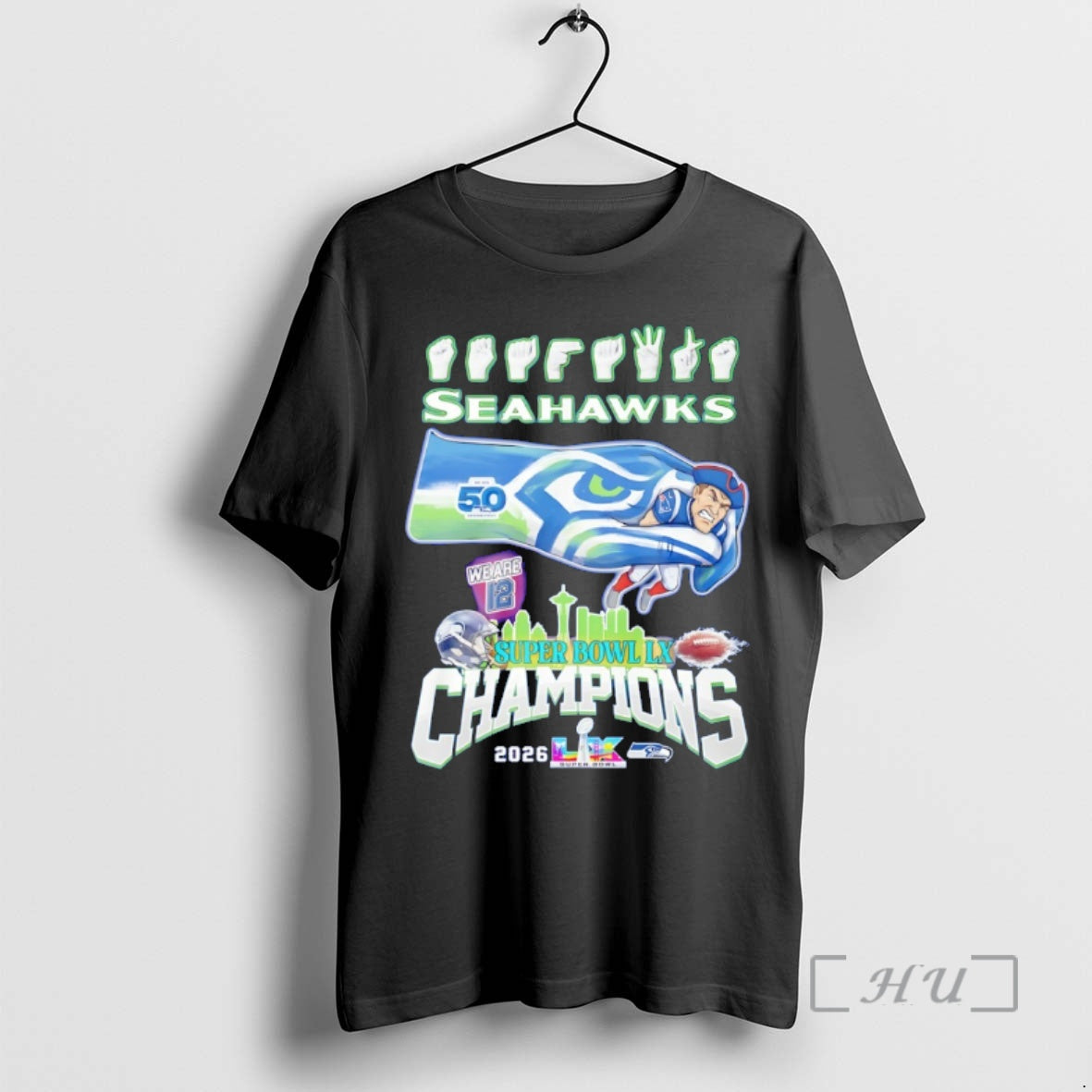 Officials Seattle Seahawks Football Hand Sign Super Bowl Lx Champions 2026 Signatures Premium T Shirts
