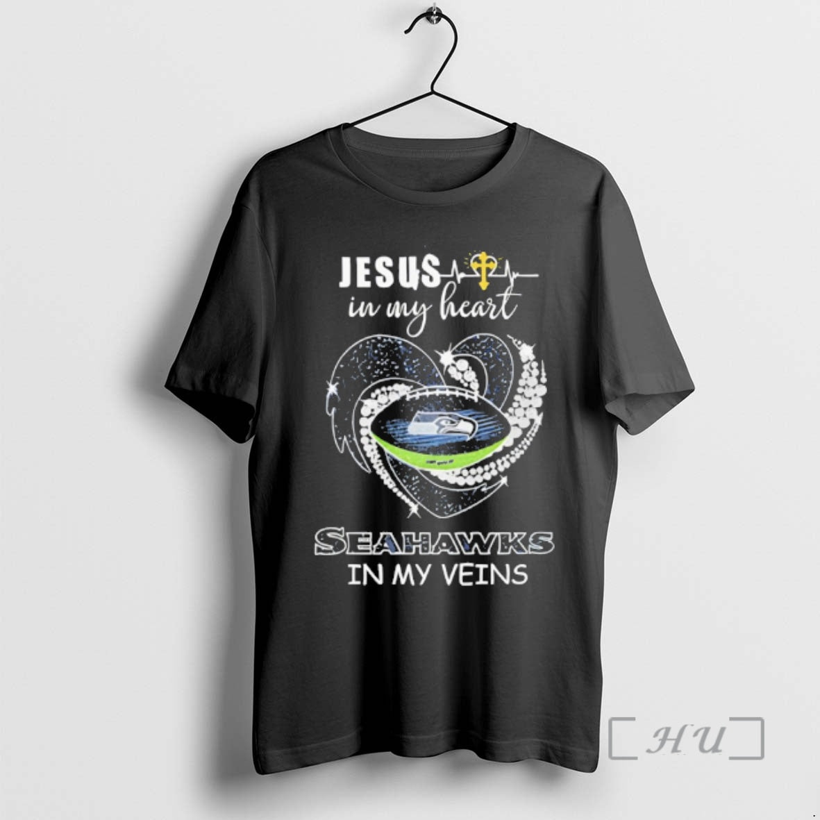 Officials Seattle Seahawks Jesus In My Heart Football In My Veins Christian Premium T Shirts