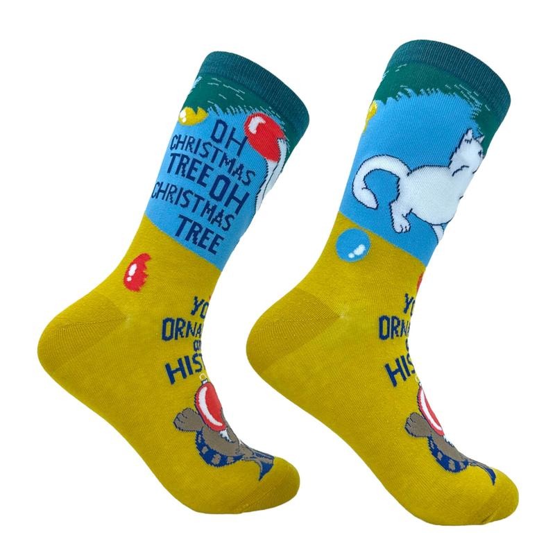 Oh Christmas Tree Your Ornaments Are History Socks Funny Crazy Kitten Xmas Footwear Funny Socks T-Shirts, Hoodie, Sweatshirt