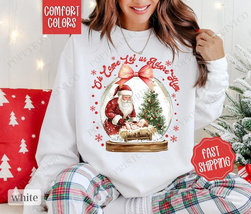 Oh Come Let Us Adore Him Comfort Colors Sweatshirt, Holiday Sweater Womenswear, Xmas Crewneck