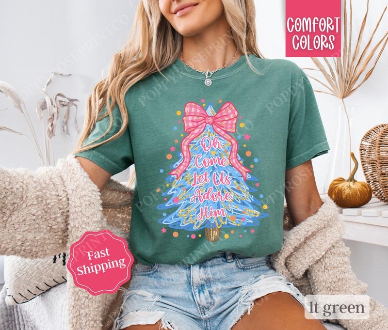 Oh Come Let Us Adore Him Shirt Comfort Colors, Christian Christmas Tshirt, Religious Holiday Tshirt, Women's Holiday Tee