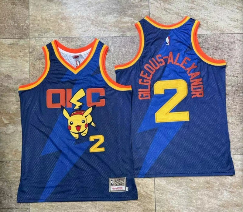 Oklahoma City Thunder #2 Shai Gilgeous-Alexander mitchell&ness Collaboration Thunder 2 # - Blue Embroidered Jersey