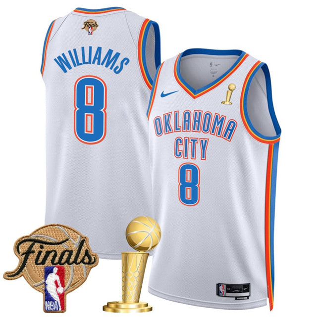 Oklahoma City Thunder #8 Jalen Williams White 2025 Finals Patch And Finals Champions