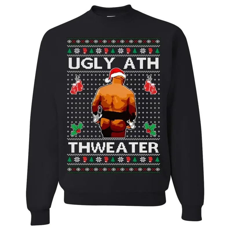 OnCoast Mike Tyson Ugly Ath Thweater | Ugly Christmas Sweater | Funny Christmas Sweater | Holiday Crewneck Sweater