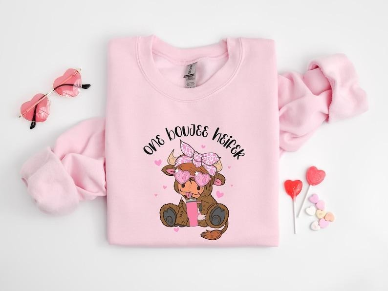 One Boujee Heifer Sweatshirt, Highland Cow Valentine Shirt, Cow Lover Shirt, Cow Sweater, Valentine Day, Valentine Day Gift, Funny Valentine Tee